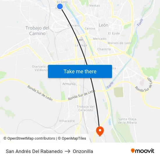 San Andrés Del Rabanedo to Onzonilla map