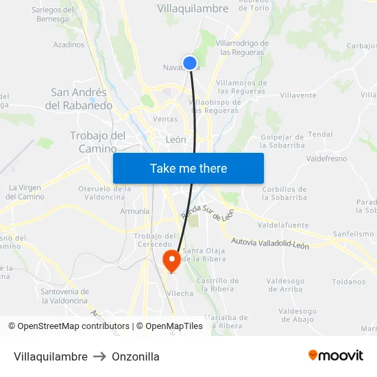 Villaquilambre to Onzonilla map