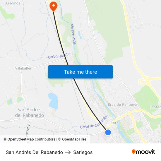 San Andrés Del Rabanedo to Sariegos map