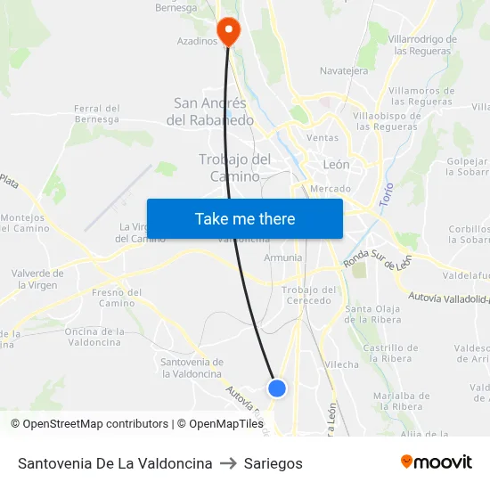 Santovenia De La Valdoncina to Sariegos map