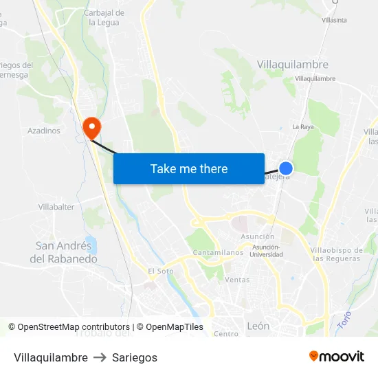 Villaquilambre to Sariegos map