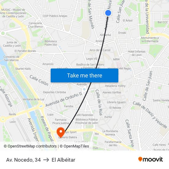 Av. Nocedo, 34 to El Albéitar map