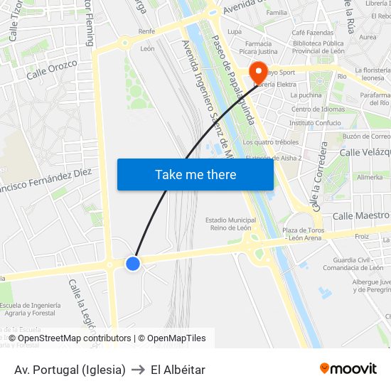 Av. Portugal (Iglesia) to El Albéitar map