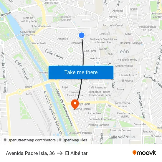 Avenida Padre Isla, 36 to El Albéitar map