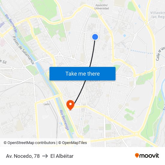 Av. Nocedo, 78 to El Albéitar map