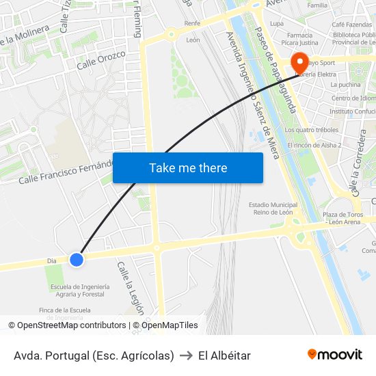 Avda. Portugal (Esc. Agrícolas) to El Albéitar map