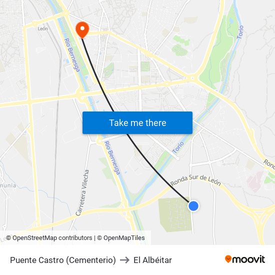 Puente Castro (Cementerio) to El Albéitar map