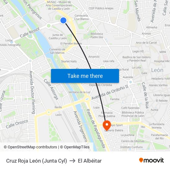 Cruz Roja León (Junta Cyl) to El Albéitar map
