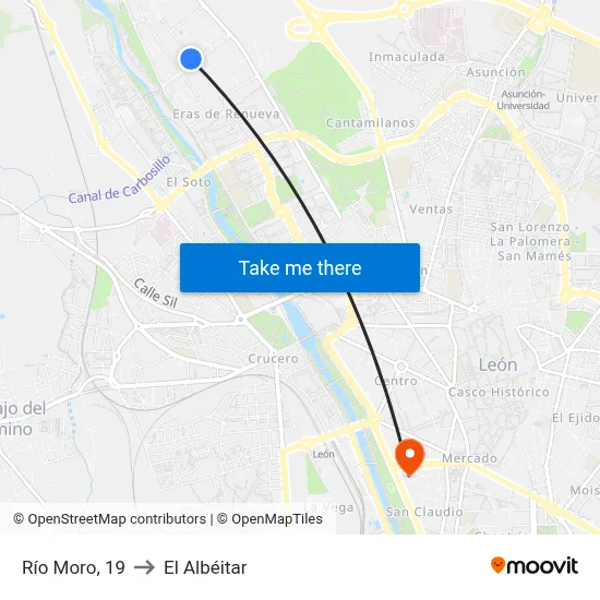 Río Moro, 19 to El Albéitar map