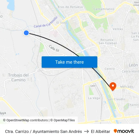 Ctra. Carrizo / Ayuntamiento San Andrés to El Albéitar map