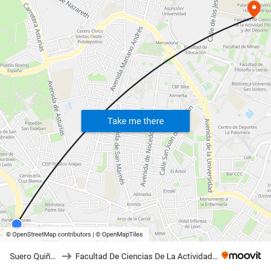 Suero Quiñones, 27 to Facultad De Ciencias De La Actividad Física Y Del Deporte map