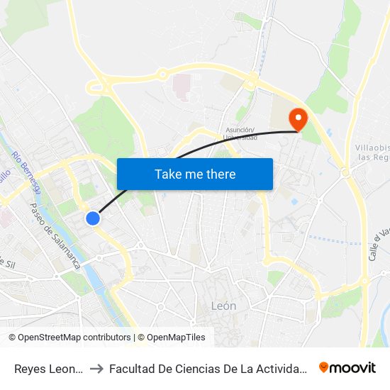 Reyes Leoneses, 28 to Facultad De Ciencias De La Actividad Física Y Del Deporte map