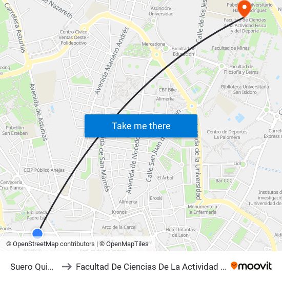 Suero Quiñones, 9 to Facultad De Ciencias De La Actividad Física Y Del Deporte map