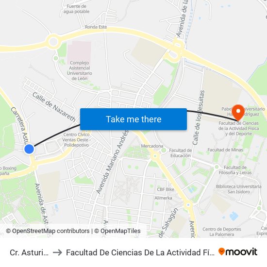 Cr. Asturias, 87 to Facultad De Ciencias De La Actividad Física Y Del Deporte map