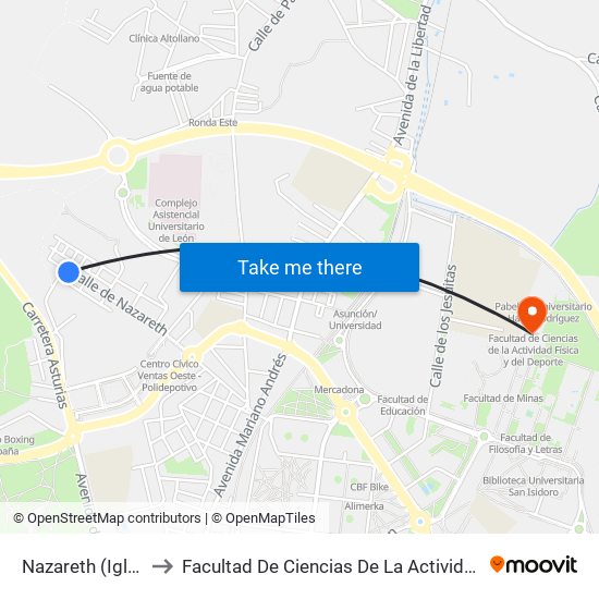 Nazareth (Iglesia - Vta.) to Facultad De Ciencias De La Actividad Física Y Del Deporte map