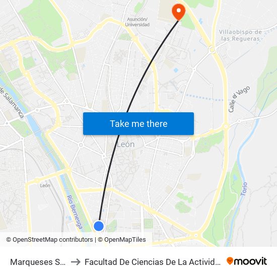 Marqueses S. Isidro, 20 to Facultad De Ciencias De La Actividad Física Y Del Deporte map