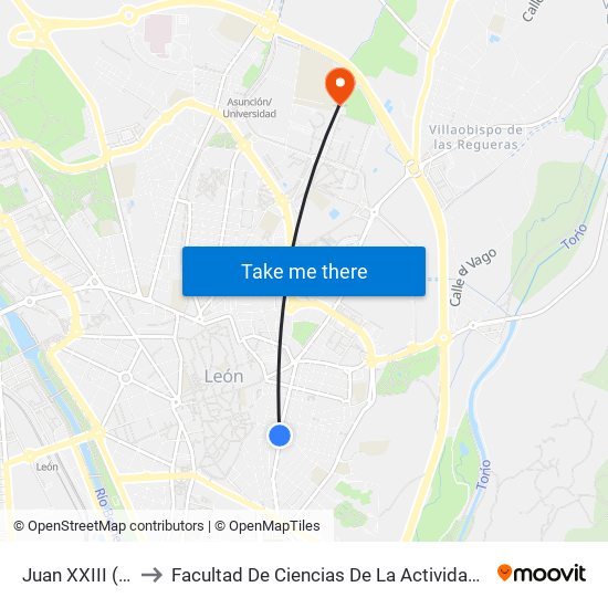 Juan XXIII (Colegio) to Facultad De Ciencias De La Actividad Física Y Del Deporte map