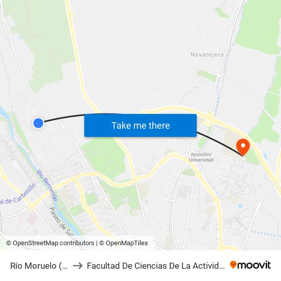 Río Moruelo (Fte. Nº 19) to Facultad De Ciencias De La Actividad Física Y Del Deporte map