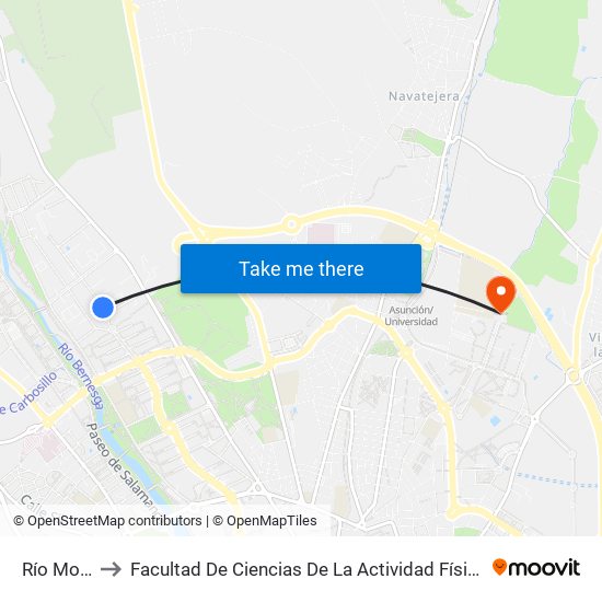 Río Moro, 3 to Facultad De Ciencias De La Actividad Física Y Del Deporte map