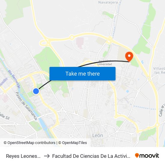 Reyes Leoneses (Parque) to Facultad De Ciencias De La Actividad Física Y Del Deporte map