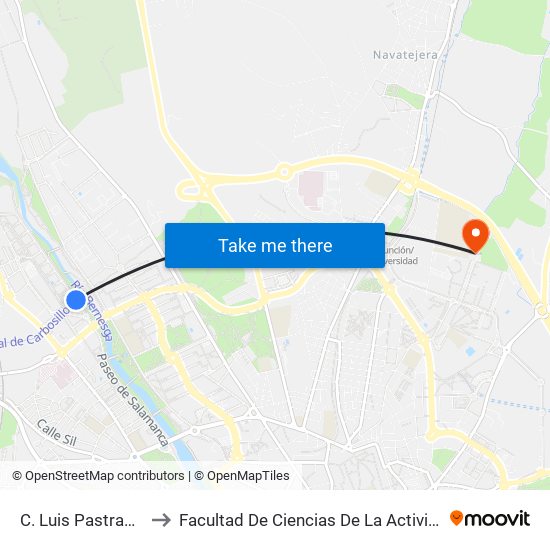 C. Luis Pastrana (Fte. Nº 7) to Facultad De Ciencias De La Actividad Física Y Del Deporte map