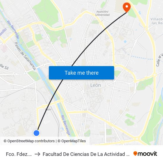 Fco. Fdez. Diez, 7 to Facultad De Ciencias De La Actividad Física Y Del Deporte map