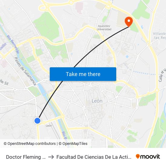 Doctor Fleming (Bar La Vega) to Facultad De Ciencias De La Actividad Física Y Del Deporte map