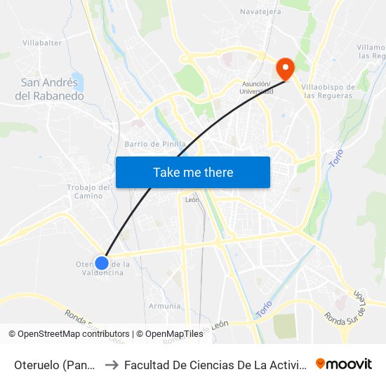 Oteruelo (Panaderia - Vta.) to Facultad De Ciencias De La Actividad Física Y Del Deporte map