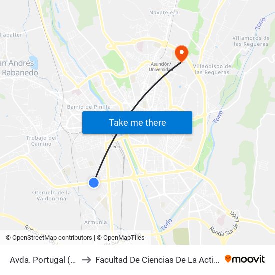 Avda. Portugal (Esc. Agrícolas) to Facultad De Ciencias De La Actividad Física Y Del Deporte map