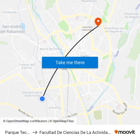 Parque Tecnológico to Facultad De Ciencias De La Actividad Física Y Del Deporte map