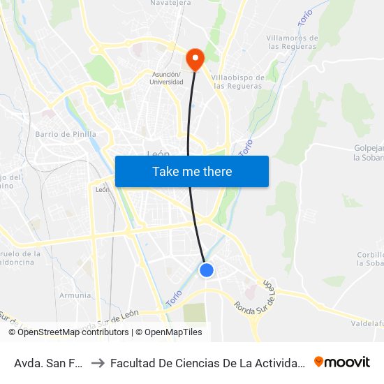 Avda. San Froilán, 63 to Facultad De Ciencias De La Actividad Física Y Del Deporte map