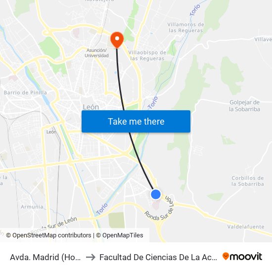 Avda. Madrid (Hospital Sta. Isabel) to Facultad De Ciencias De La Actividad Física Y Del Deporte map