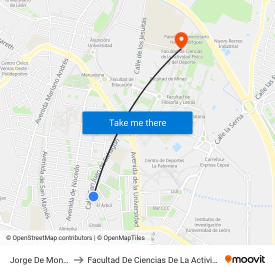 Jorge De Montemayor, 37 to Facultad De Ciencias De La Actividad Física Y Del Deporte map