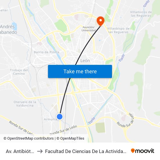 Av. Antibióticos,130 to Facultad De Ciencias De La Actividad Física Y Del Deporte map