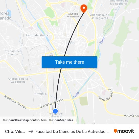 Ctra. Vilecha, 54 to Facultad De Ciencias De La Actividad Física Y Del Deporte map