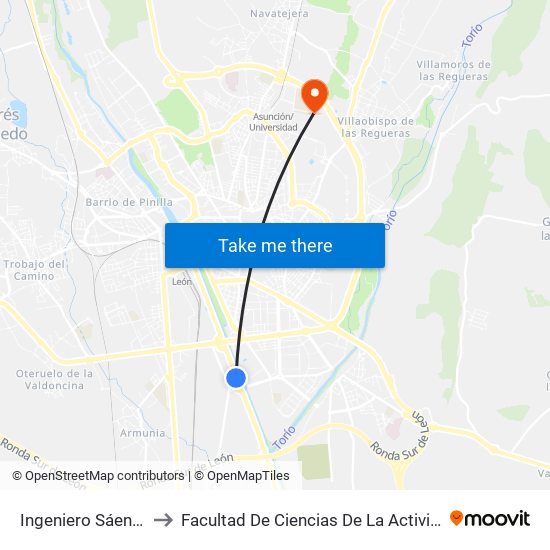 Ingeniero Sáenz Miera (Lidl) to Facultad De Ciencias De La Actividad Física Y Del Deporte map