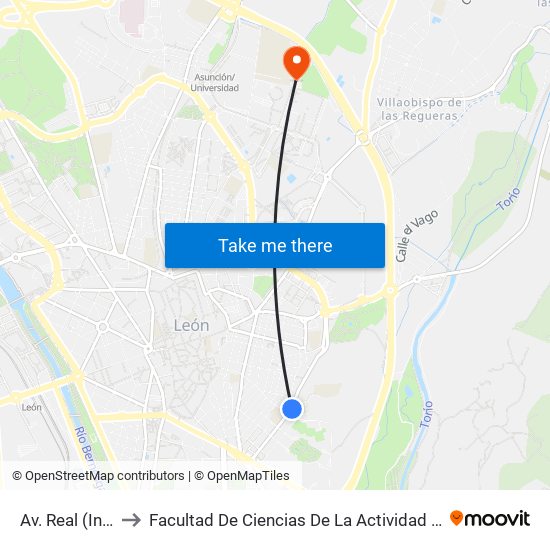 Av. Real (Instituto) to Facultad De Ciencias De La Actividad Física Y Del Deporte map