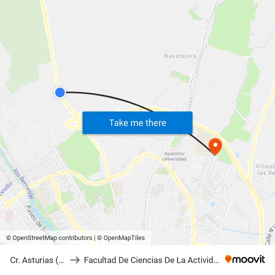 Cr. Asturias (Seminario) to Facultad De Ciencias De La Actividad Física Y Del Deporte map
