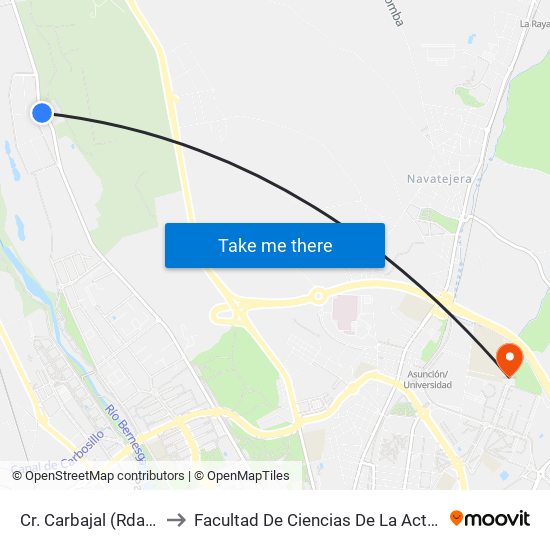 Cr. Carbajal (Rda. Residenciales) to Facultad De Ciencias De La Actividad Física Y Del Deporte map