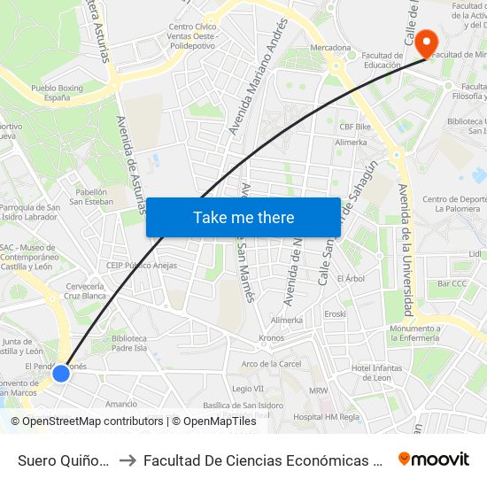 Suero Quiñones, 27 to Facultad De Ciencias Económicas Y Empresariales map