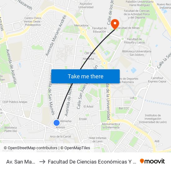 Av. San Mamés, 5 to Facultad De Ciencias Económicas Y Empresariales map