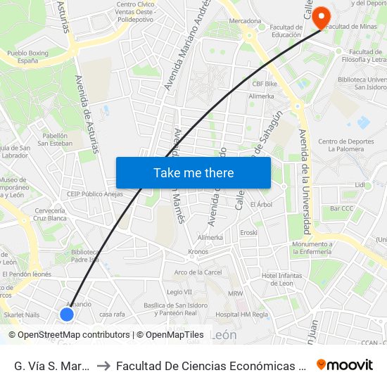 G. Vía S. Marcos, 22 to Facultad De Ciencias Económicas Y Empresariales map