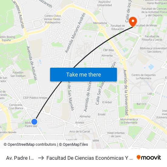 Av. Padre Isla, 52 to Facultad De Ciencias Económicas Y Empresariales map