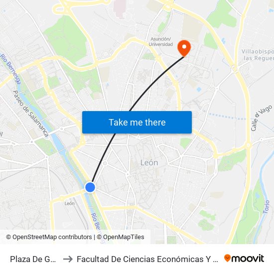 Plaza De Guzmán to Facultad De Ciencias Económicas Y Empresariales map