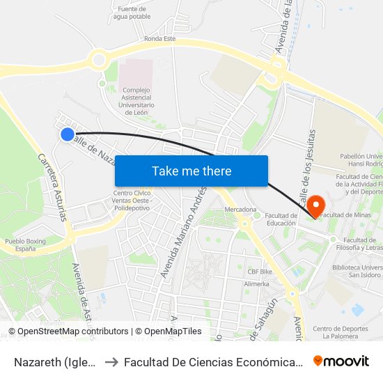 Nazareth (Iglesia - Vta.) to Facultad De Ciencias Económicas Y Empresariales map