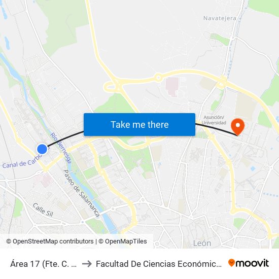 Área 17 (Fte. C. Comercial) to Facultad De Ciencias Económicas Y Empresariales map