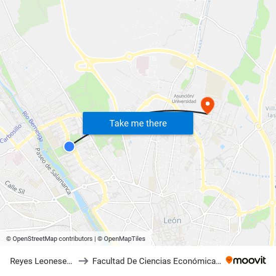 Reyes Leoneses (Parque) to Facultad De Ciencias Económicas Y Empresariales map