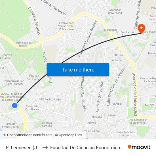 R. Leoneses (Junta Cyl) to Facultad De Ciencias Económicas Y Empresariales map