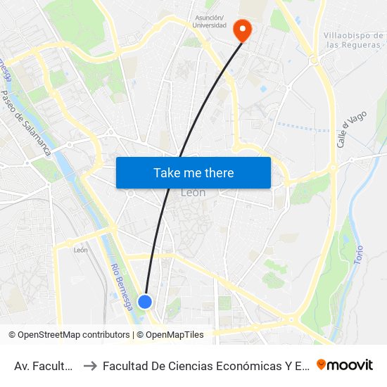 Av. Facultad, 45 to Facultad De Ciencias Económicas Y Empresariales map