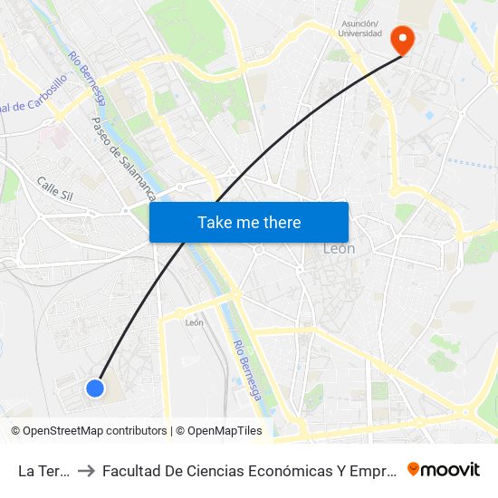 La Tercia to Facultad De Ciencias Económicas Y Empresariales map